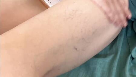 Mums hot friend rubs cream into legs. White cotton panty tease.