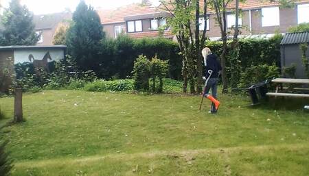 Walking Through The Garden With Crutches And Smoking A Cigarette At The End
