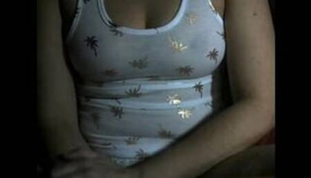 My wife in sheer blouse and panties in a normal chat