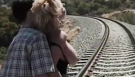 Horny blonde slut gets her huge tits licked before sucking and fucking a cock