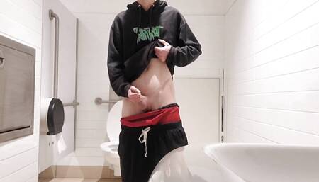 Public washroom jerk off and cum