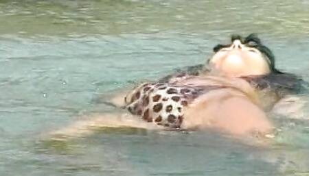 Naughty German woman eating warm cum on the beach