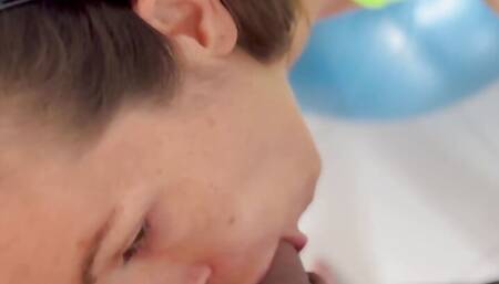 Blowjob on My Sports Ball with Cum Cleaning