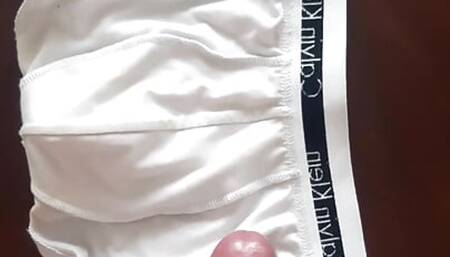 Huge load in white Calvin Klein boxer