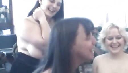Three lesbians get horny and lick eachothers pussy on the floor