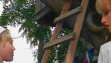 Three lesbian nurses eat pussy outdoors