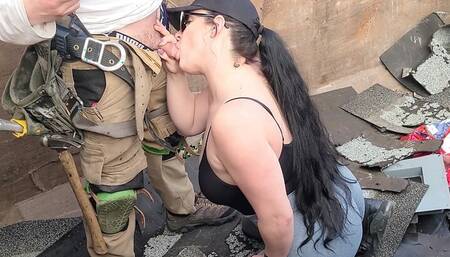 sucking off the construction crew down the road part two. cum in mouth.