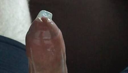 Shaved Cock Masturbating With Condom