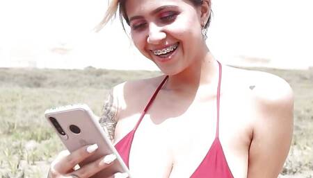 MILKY PERU - Huge tits on the beach, she is horny and wants my cock.