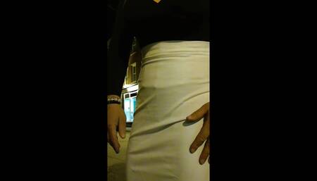 DeeDeeSlut in a Black Body Suit walking in town