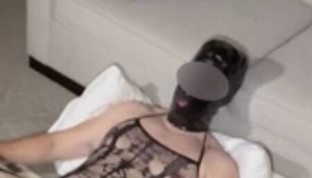 Latex sissy gets double stuffed