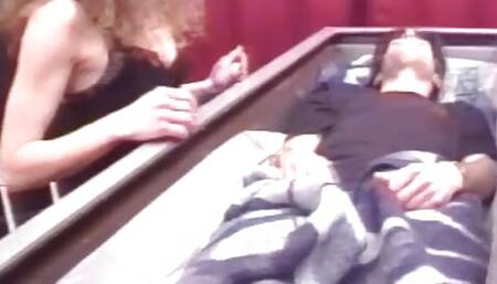 Two naughty French babes pleasing a dude in a chest