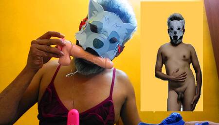 Slutty sissy fox UNBOXING her first realistic dildo and starts sucking it deeply!
