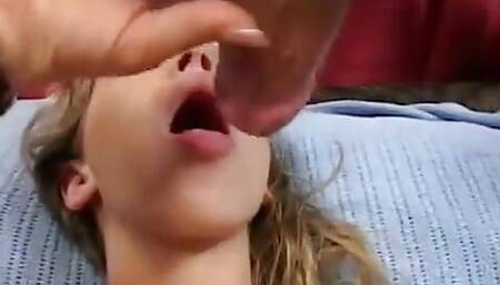 Big cock guy gets sucked by sexy brunette before filling her cunt doggy style