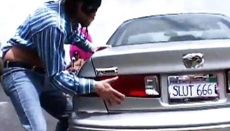 Girl gets a gag ball in her mouth and publicly humiliated