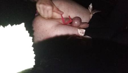 Sissy slut stuffs her ass Outdoor