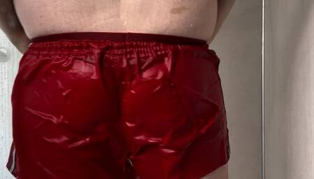 Taking shower in vintage red Adidas shorts will they survive till the end