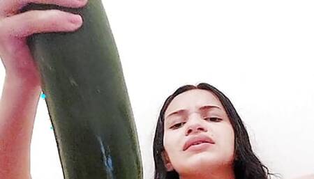 I broke into my pussy sitting on the cucumber and even left my ass all red