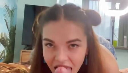 Stepsister caught her stepbrother jerking off with her panties and fucked him, after which she received cum in her mouth