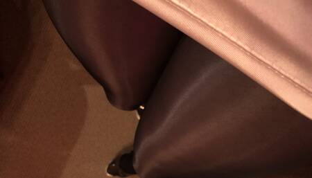 Walking along showing my hot sexy legs on black glossy pantyhose