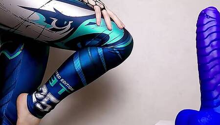 Spandex leggings PAWG twirls her ass in leggings Creamy pussy leaking from riding big dildo