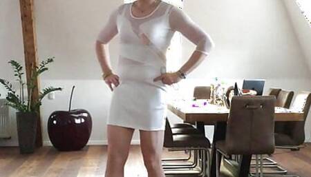 Nicki-Crossdress sexy white Mesh-Dress & Wedding Shoes