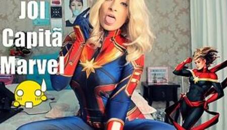 Joi Portugues Cosplay Capita Marvel SEX MACHINE, doing Blowjob Deep throat Cumming on breasts and Cumming on ass AMAZING JOI