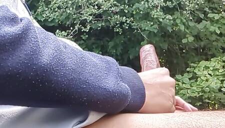 Stroking on park bench