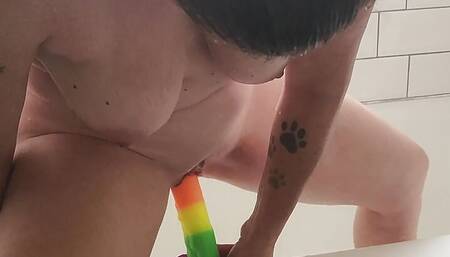 Fucking my dildo in the shower
