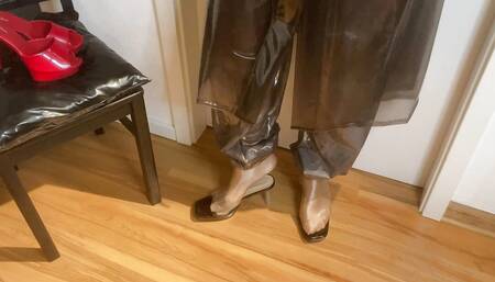 Red Mules Cum and Plastic Fetish Outfit