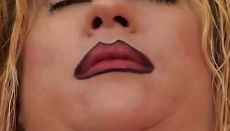 Blonde bends over her fat friend and fucks her from behind with vibrator