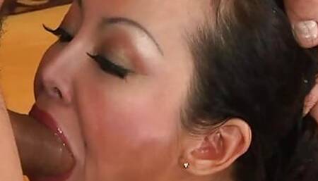 Asian Angie Venus gets a big cock in her mouth and fucks her so hard.