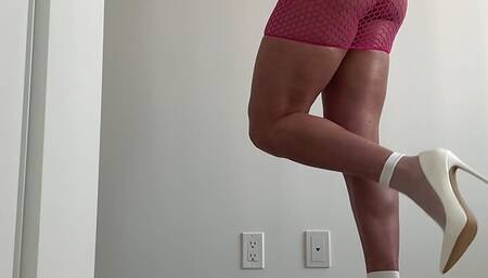 Sissy Slut In Pink Fishnet Dress and High Heels