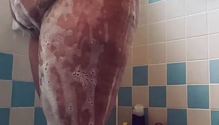 Chubby white ex girlfriend with natural tits takes a shower