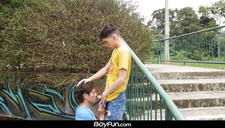 Latino Public Blowjob Leads To Bareback Twink Fuck
