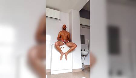 Daddy in his underwear peeing and jerking off
