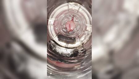 POV inside view closeup creampie cock fucks fake pussy
