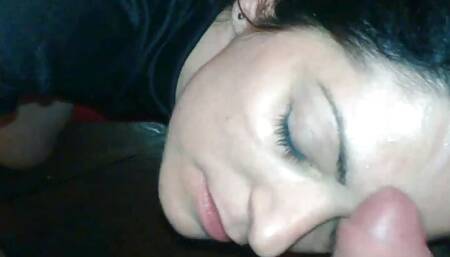 Hot retired Milf Nun jerks his fat cock on her forehead big cum load