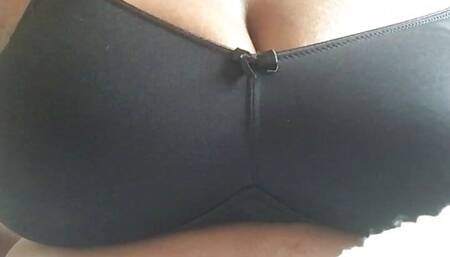 Lonely girl playing with tits, boob show