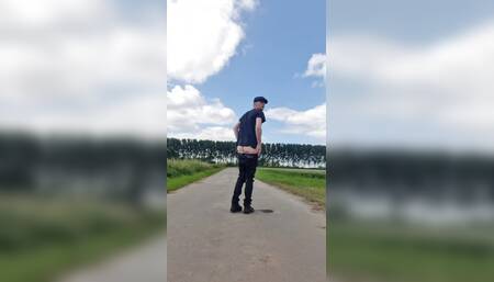 Petite teen boy shows pale body outdoor