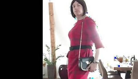 Nicki-Crossdress in a red dress with sexy Stockings & Boots