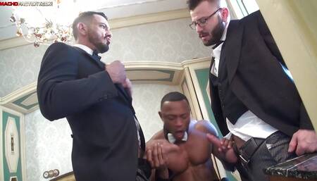 Black waiter Santi Konnor plowed by Joe Gillis and Leo Grin