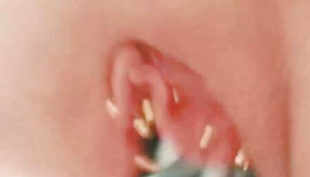 Home Selfie Video Dildo and Pierced Pussy Masturbation MILF Ride Sex Toy