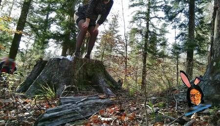 Beautiful milf mom takes outside with leashed butplug in her ass to take piss like a dog HUMILIATION