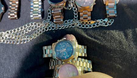 Three Michael Kors on my dick, Pink, Yellow and Blue.