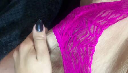 Young Trans femboy tv plays in her pink lace thong getting her girlie cock all hard and wet  just desperate to squirt