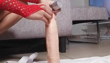Big dildo for big tits little Asian slut wife and squirt