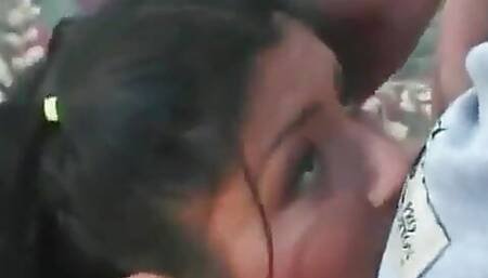 Firm titted young brunette takes cock, a hot cumshot poolside