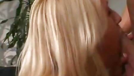 Hot blonde slut gives an amazing blowjob on her knees