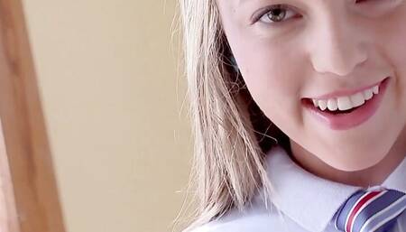 Teen Aubrey Star Removes Her Schoolgirl Uniform to Show Off